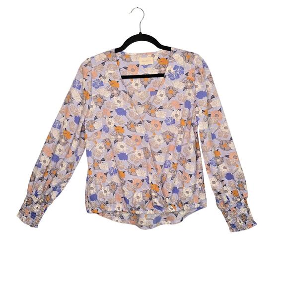 Melloday Top Women Small Floral Long Sleeve Smocked Cottage Coquette Career Boho - Picture 1 of 11